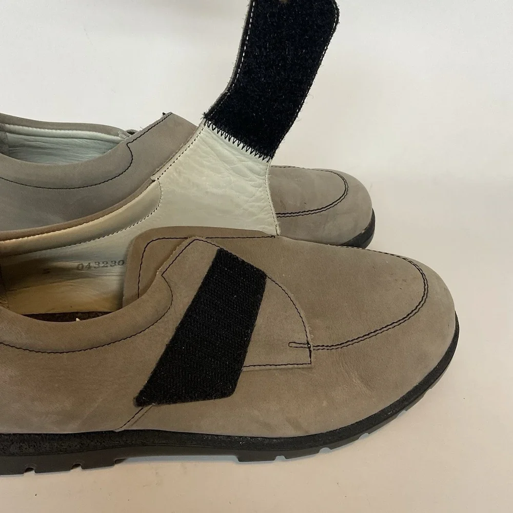 Dark Beige Tan Nubuck Leather FINN COMFORT Low Shoes w/Flap UK5 Women's 7,5 FLAW